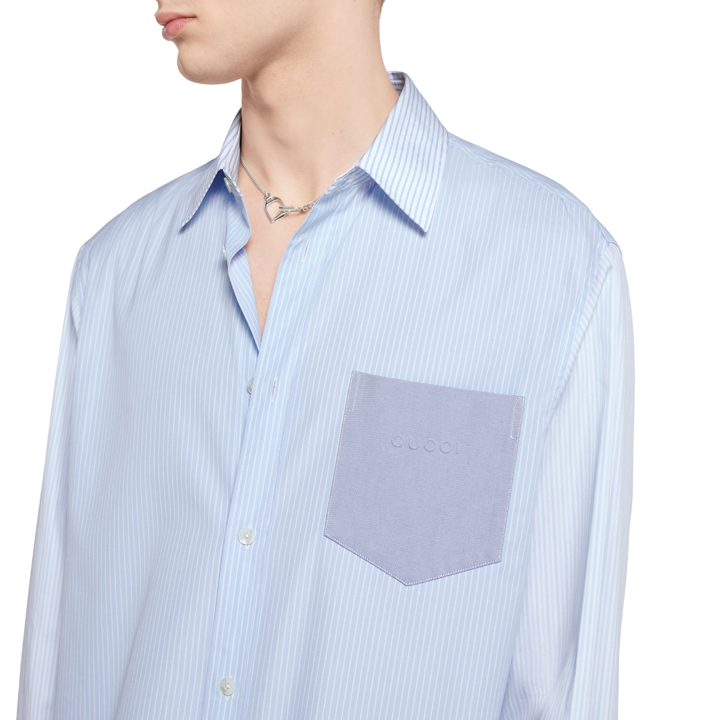 Striped cotton shirt with embossed logo - 5