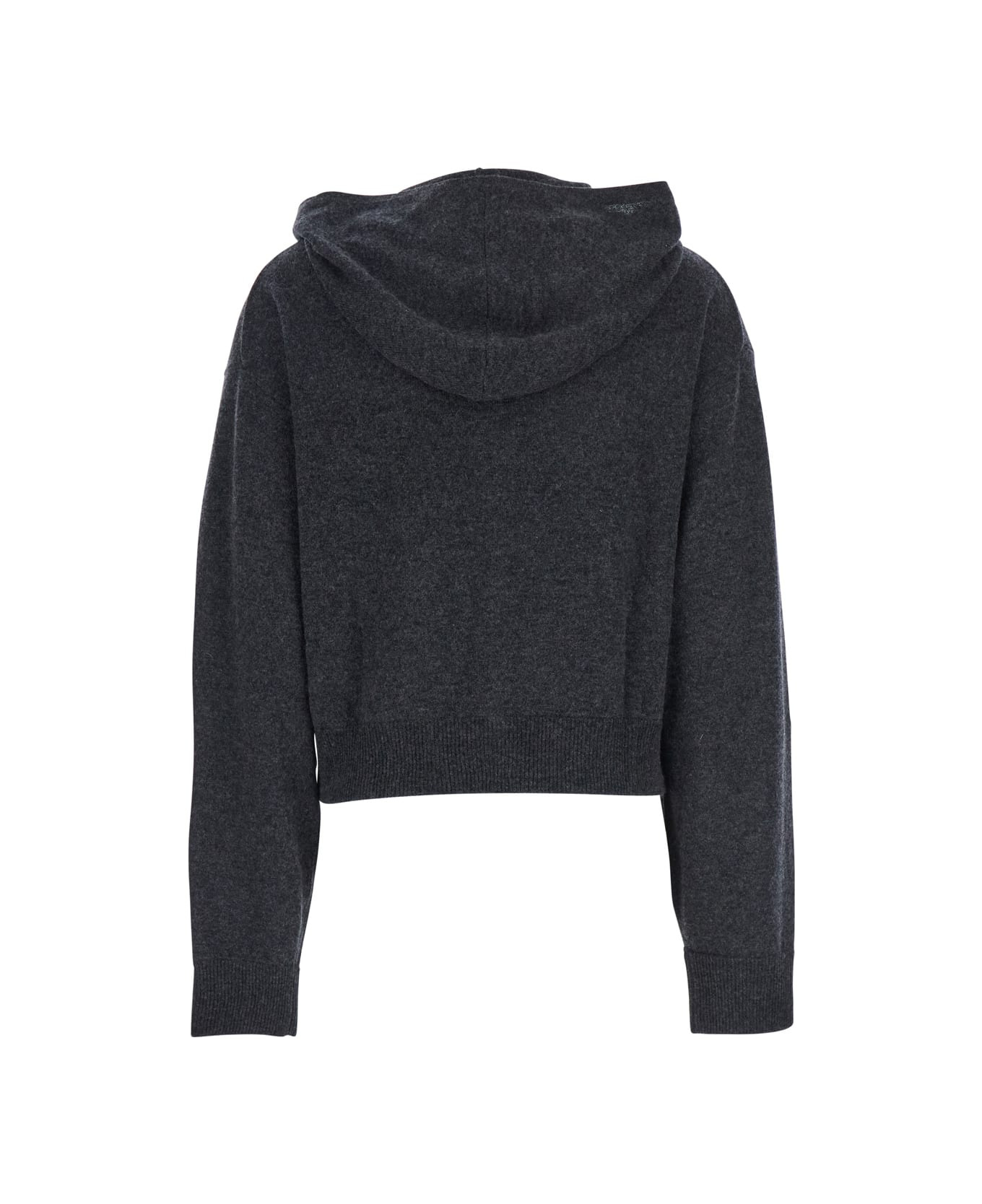 Grey Zip-up Hoodie With Zip Closure In Wool Woman - 2