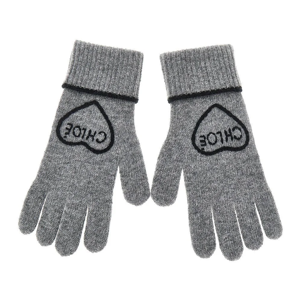 Chloe Chloé Encoeur Wool Cashmere Gloves Grey - 1