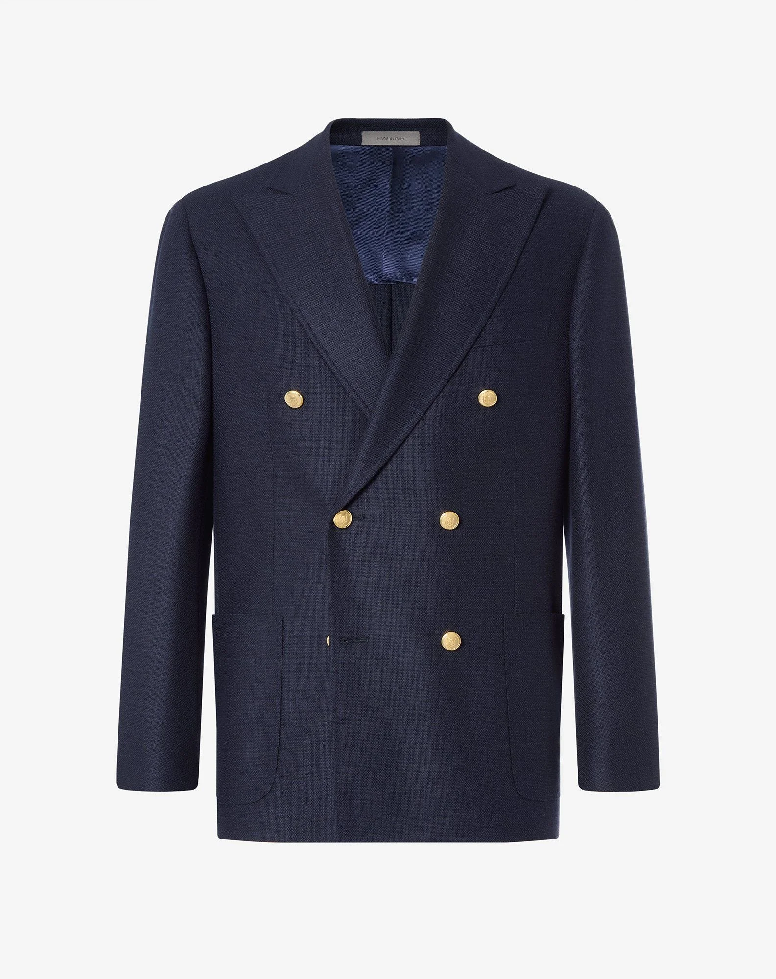 Navy blue double-breasted stretch wool hopsack jacket - 1