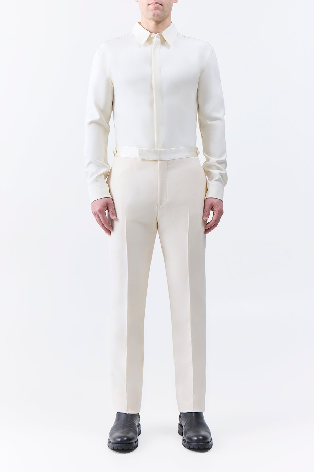 Simons Pant in Ivory Wool Silk Cady - 3