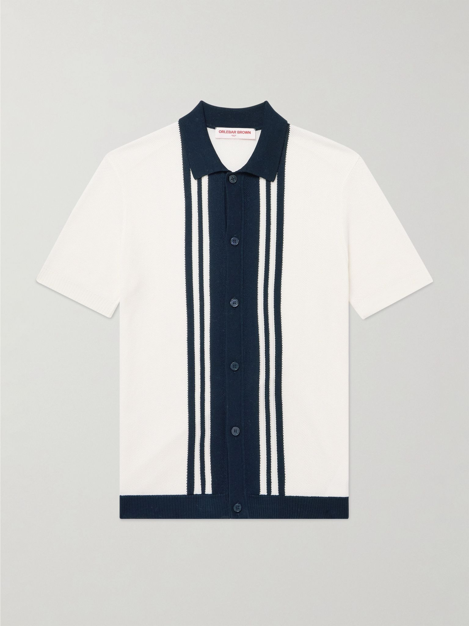 Tiernan Striped Mercerised Organic Cotton Piqué Shirt White - 1