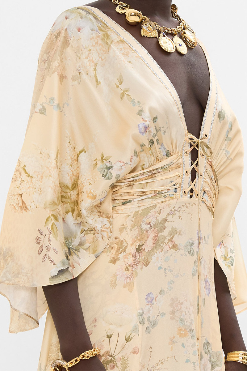 CAMILLA V NECK LACE UP DETAIL LONG DRESS - 00030014-ADOANTIQ | REVERSIBLE