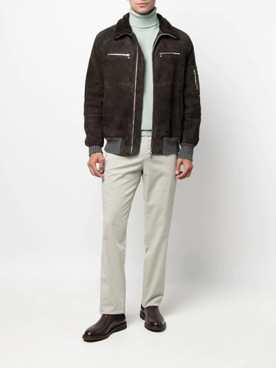 Brunello Cucinelli ribbed-detail zipped-up jacket outlook