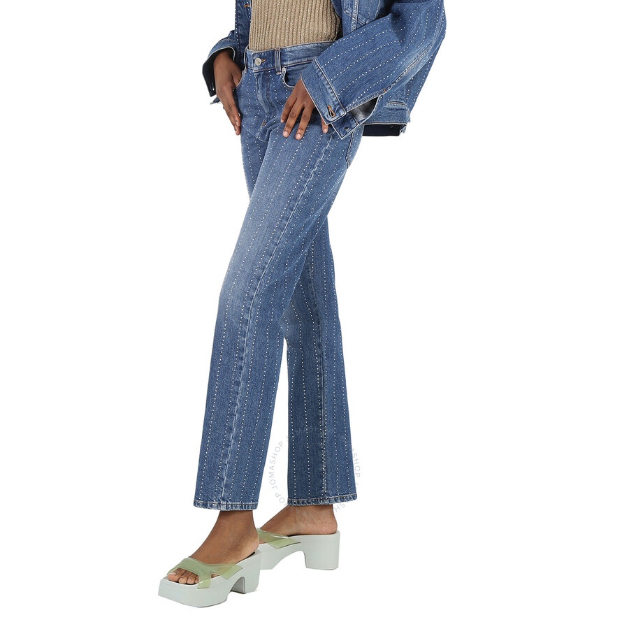 Stella Mccartney Rhinestone-Embellished Straight Leg Denim Jeans - 4
