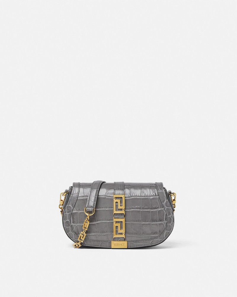 Croc-Effect Greca Goddess Shoulder Bag 1