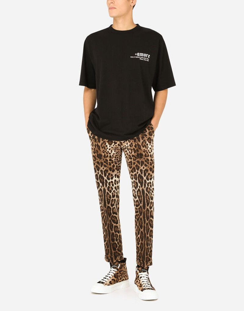 Printed cotton T-shirt with frayed patch 6