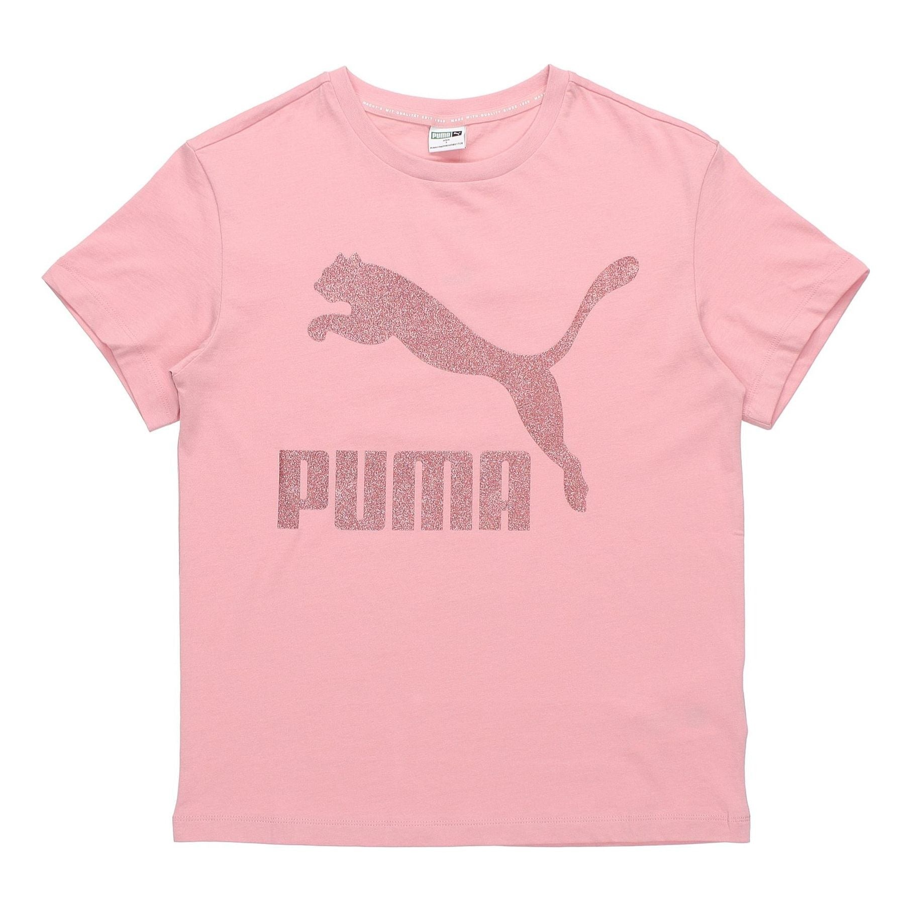 (WMNS) PUMA Logo Printing Round-neck Tee Pink 530005-14 - 1