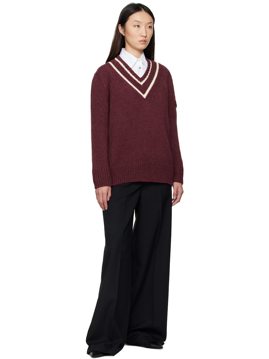 Burgundy Padded V-Neck Sweater - 5