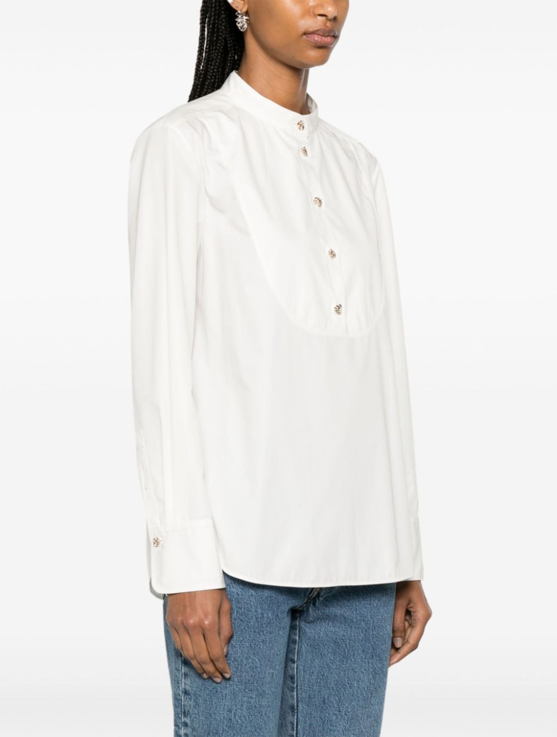 White Knotted-Buttons Poplin Shirt - 3