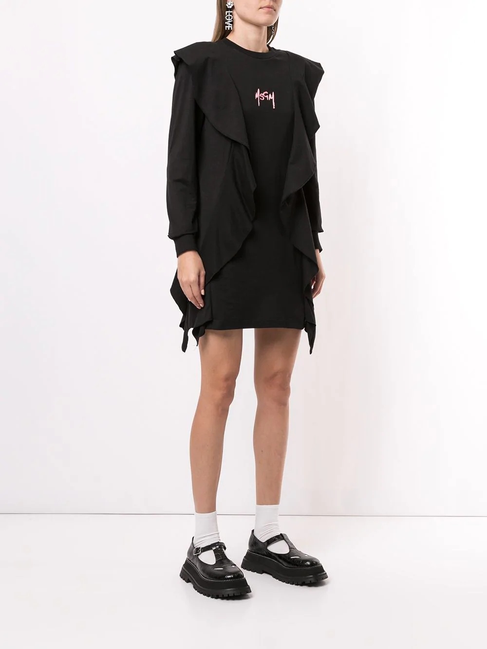 embroidered logo ruffled T-shirt dress - 3