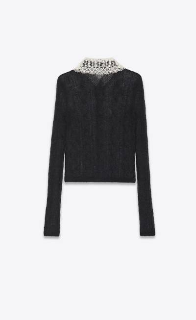 SAINT LAURENT short cardigan in mohair and lace outlook