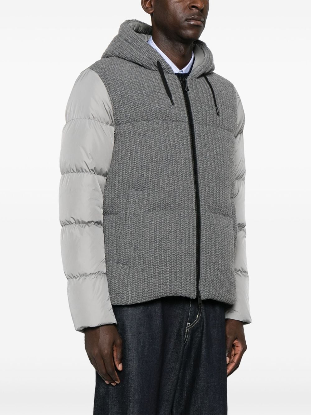 knit-panels puffer jacket - 3