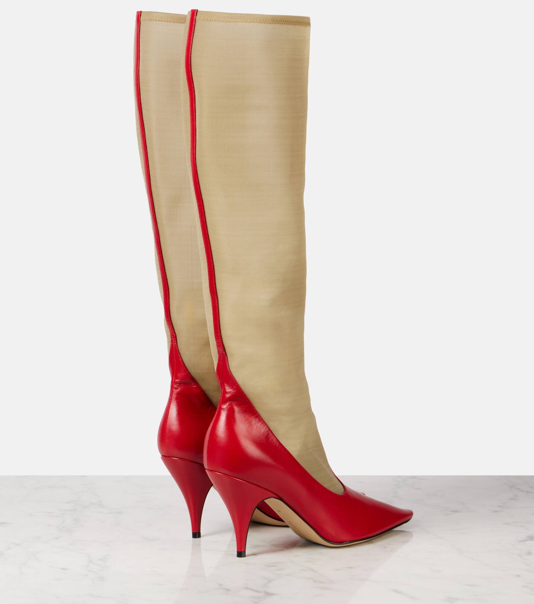 Mesh and leather knee-high boots - 2