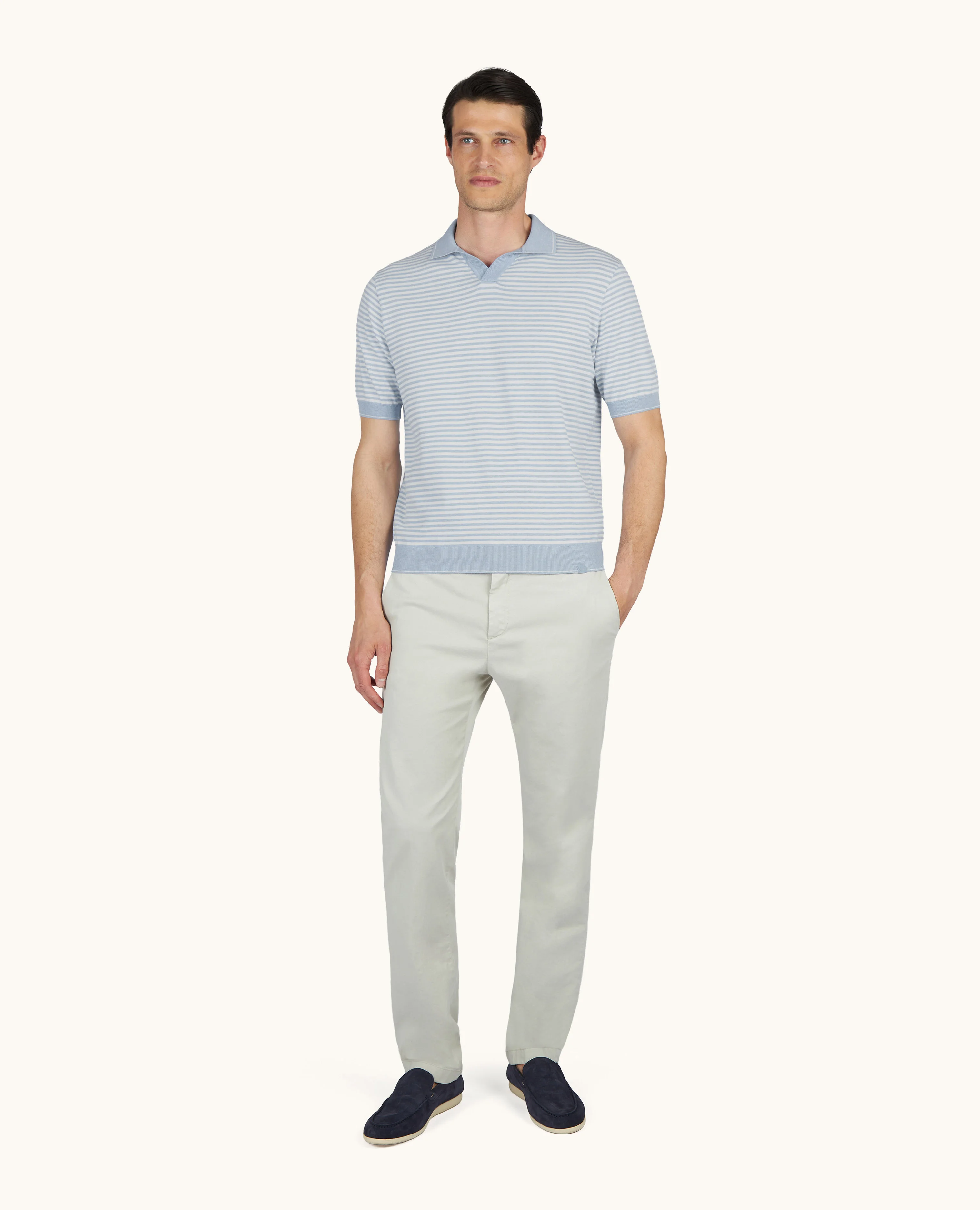 OPEN‑COLLAR POLO IN FRESCO COTTON WITH STRIPED PATTERN - 1