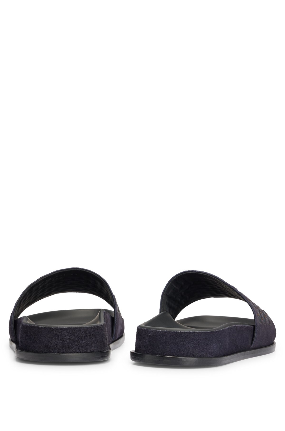 MIXED-LEATHER SLIDES WITH WOVEN UPPER STRAP - 4