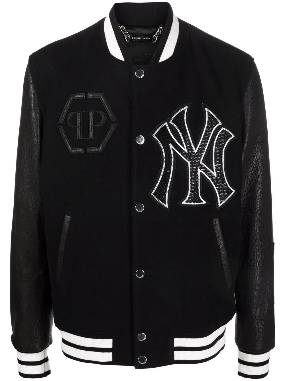 logo-patch stripe-trim bomber jacket - 1