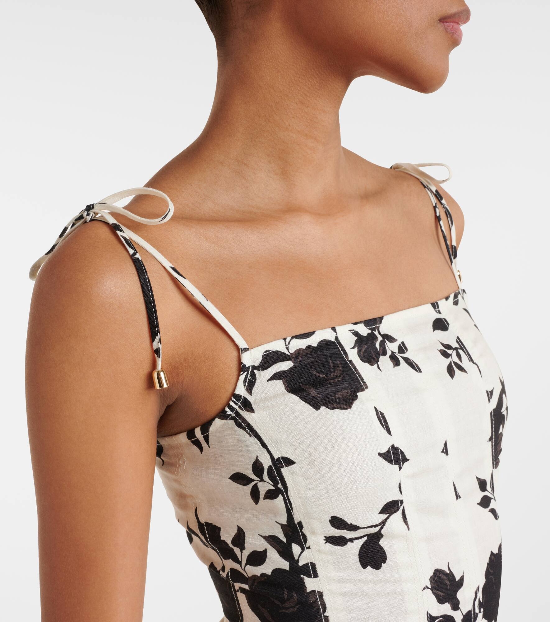 Floral linen and cotton midi dress - 4