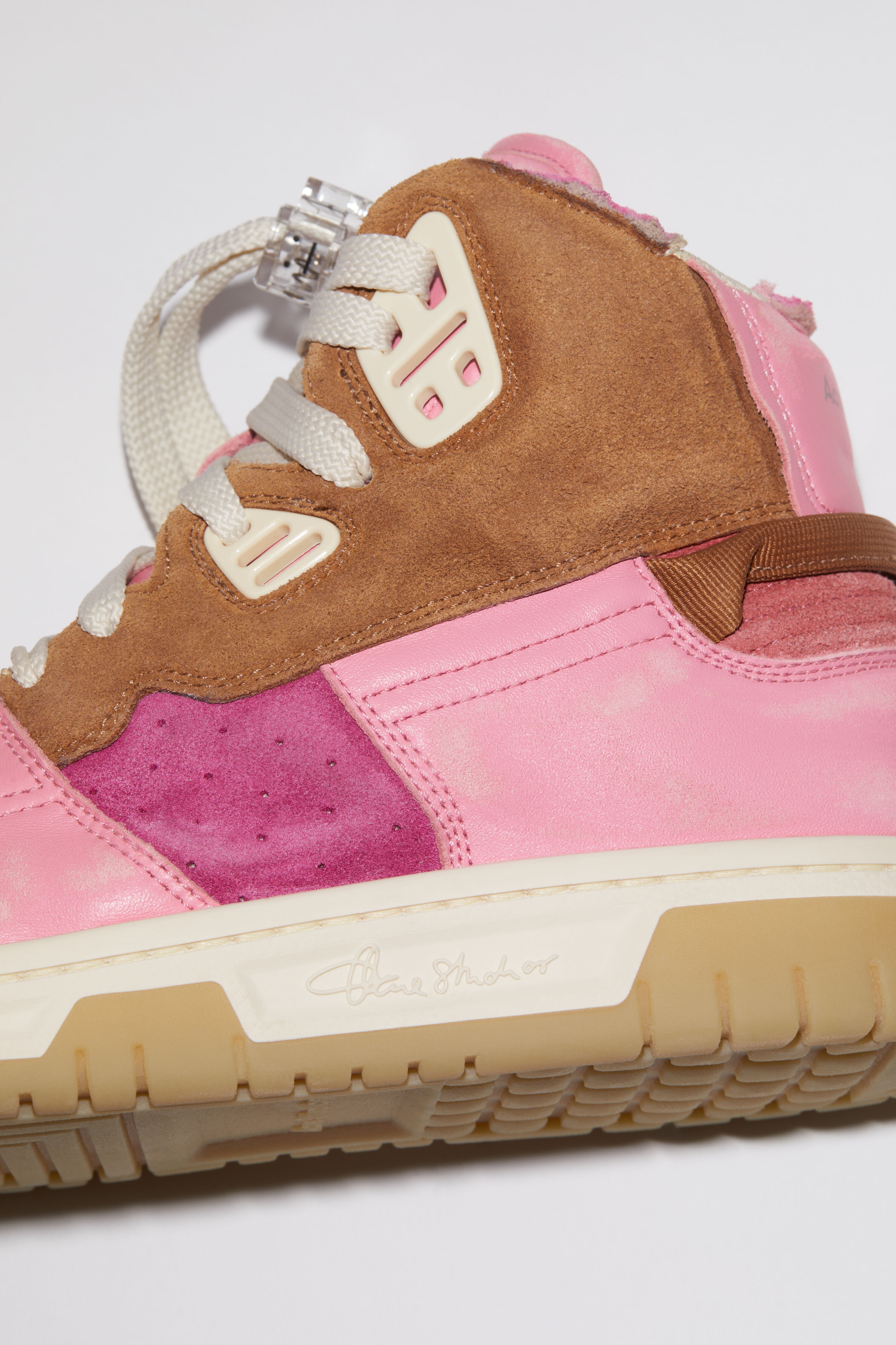 High top leather sneakers - Pink/beige - 5