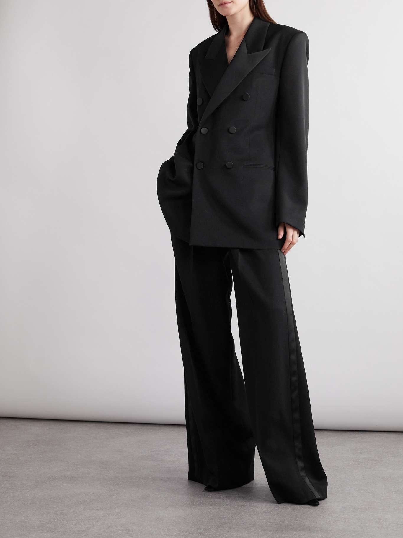 SAINT LAURENT Grain de poudre wool wide-leg pants | REVERSIBLE