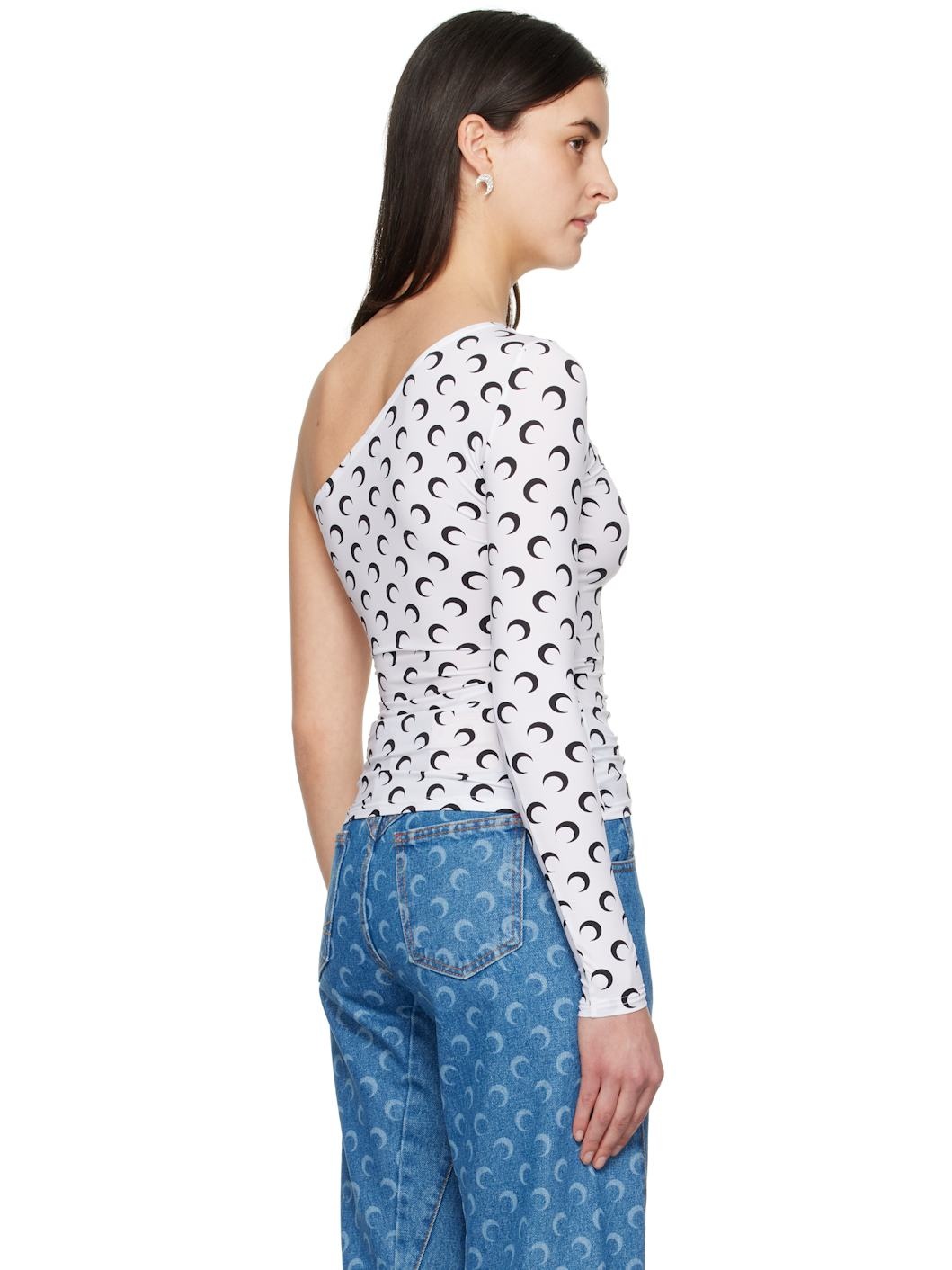 White Recycled Moon Jersey Second Skin Asymmetric T-shirt - 3