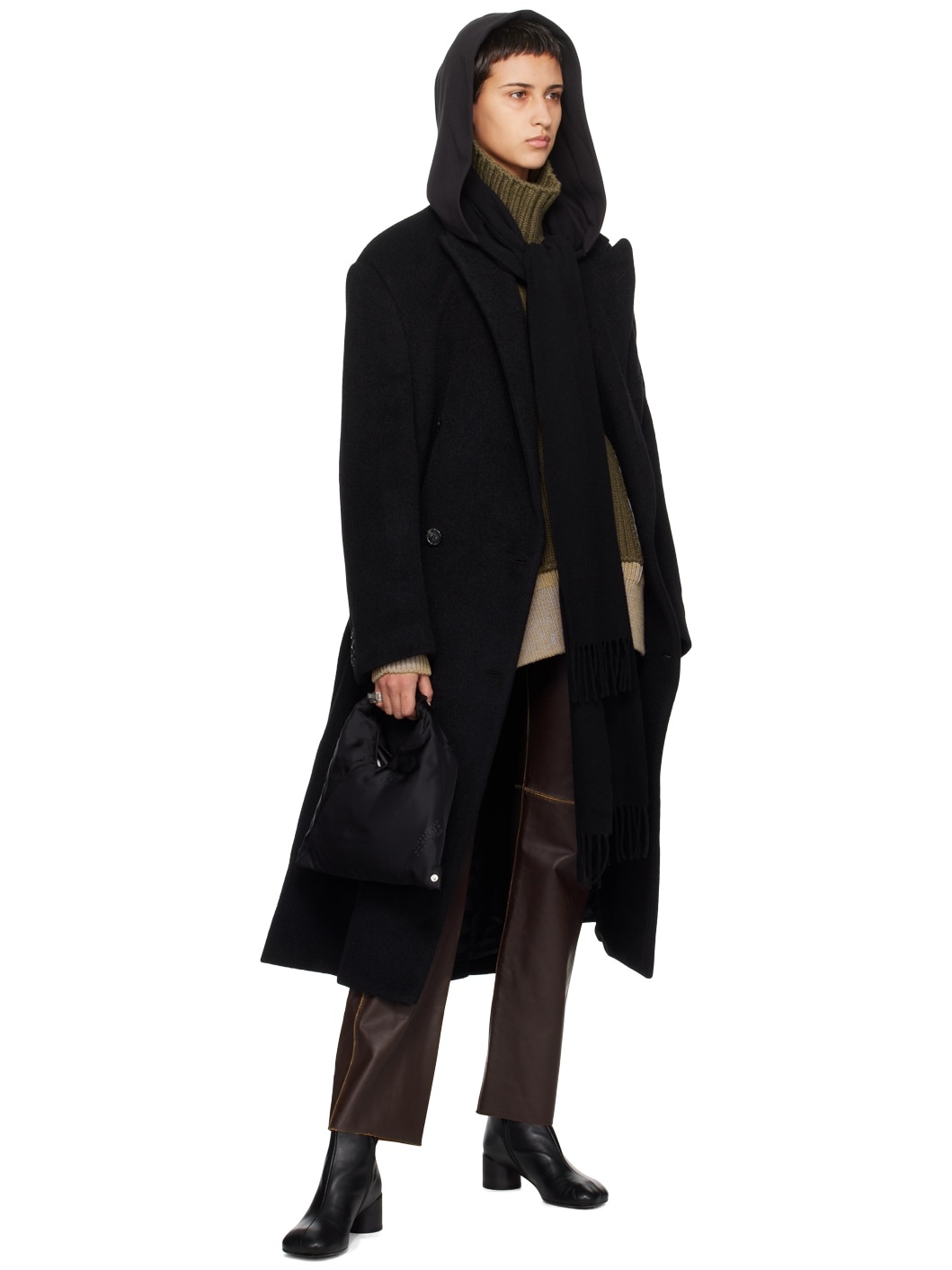 Brown Paneled Leather Pants - 4