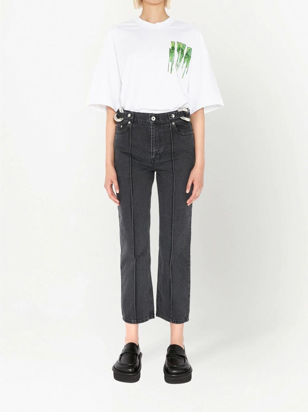 chain-detail straight leg cropped jeans - 2