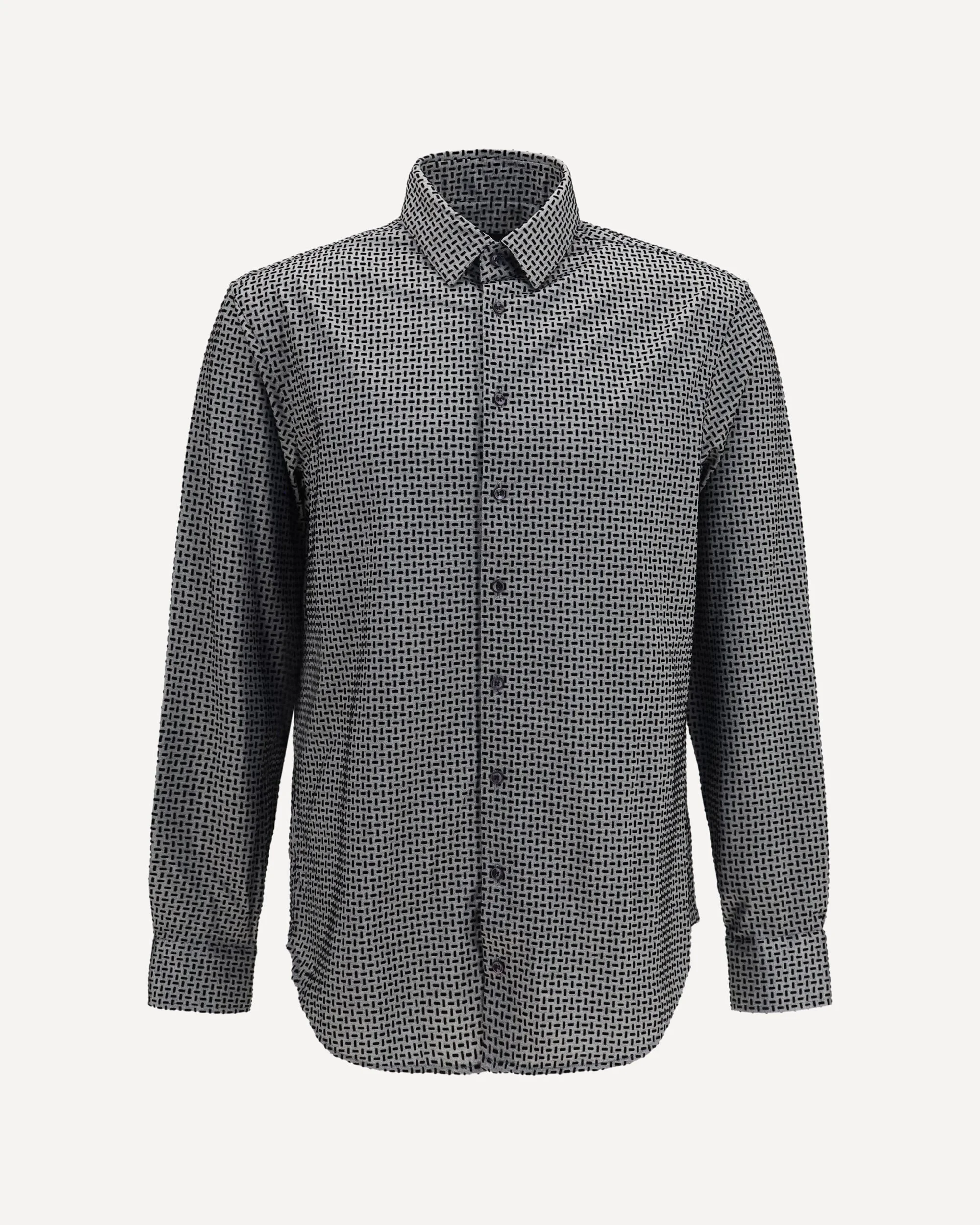 Cotton Shirt with geometric flock print - 1