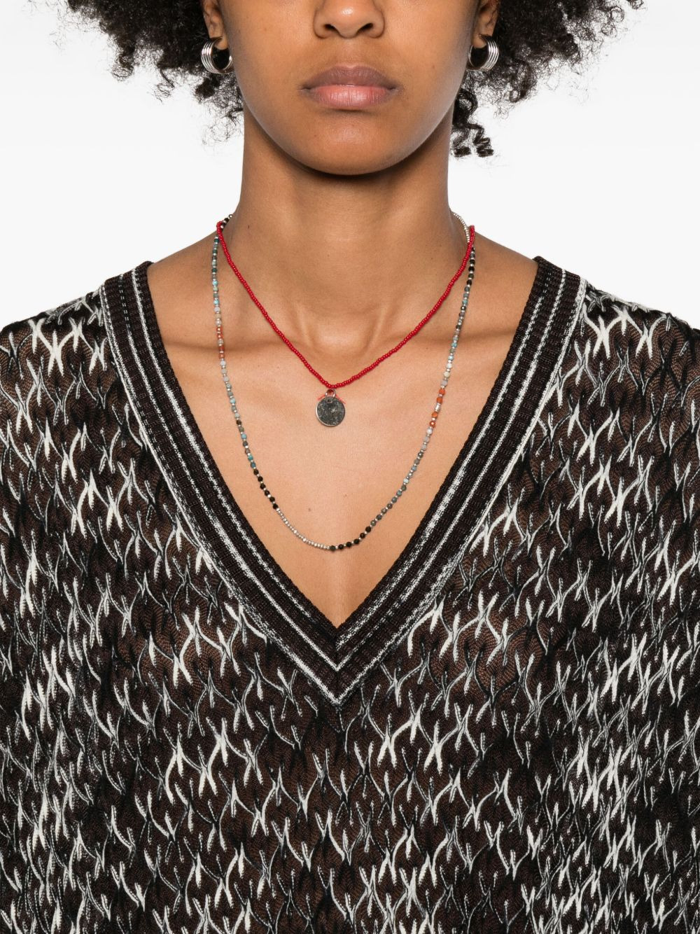 geometric-pattern V-neck sweater - 5
