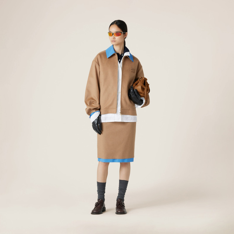 Miu Miu Camel-hair blouson jacket with poplin details outlook