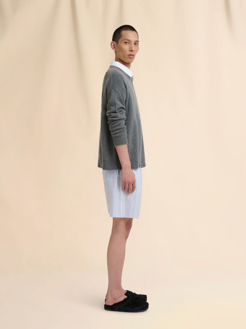 LIGHT BLUE STRIPED POPLIN BERMUDA SHORTS - 5