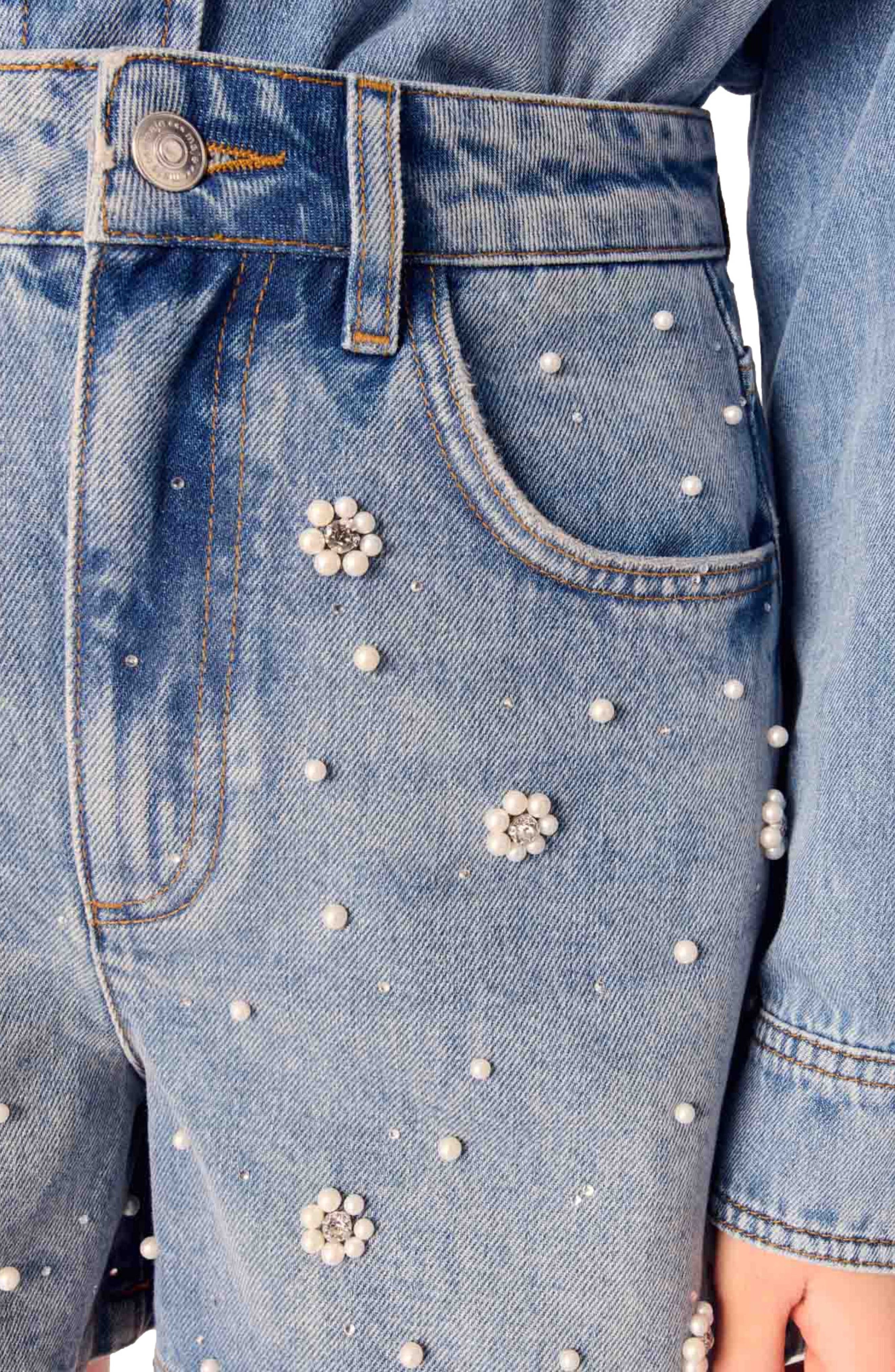 maje Denim shorts with embroidered beads in Blue at Nordstrom - 8
