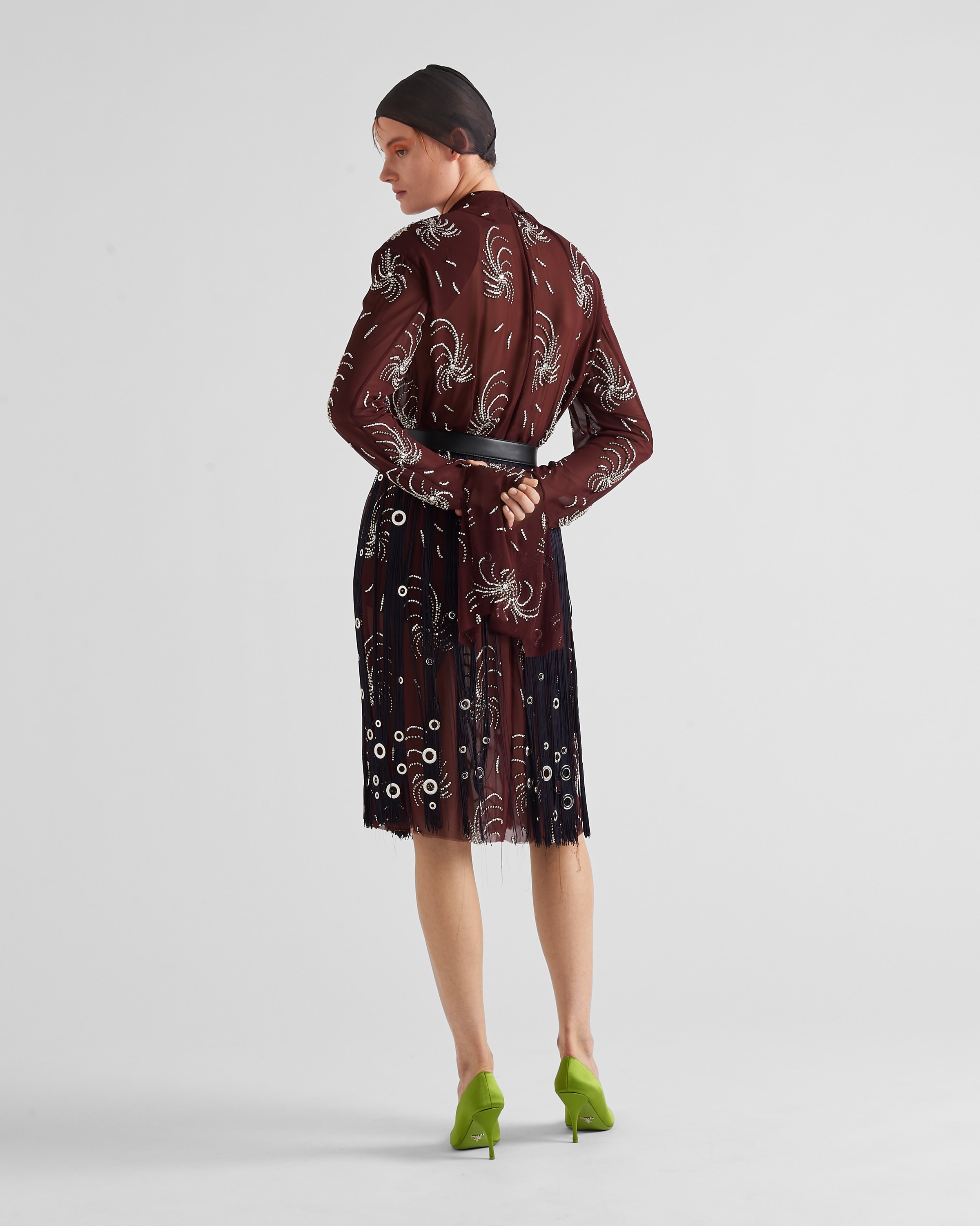 Prada Midi-skirt with fringe and grommet embellishment