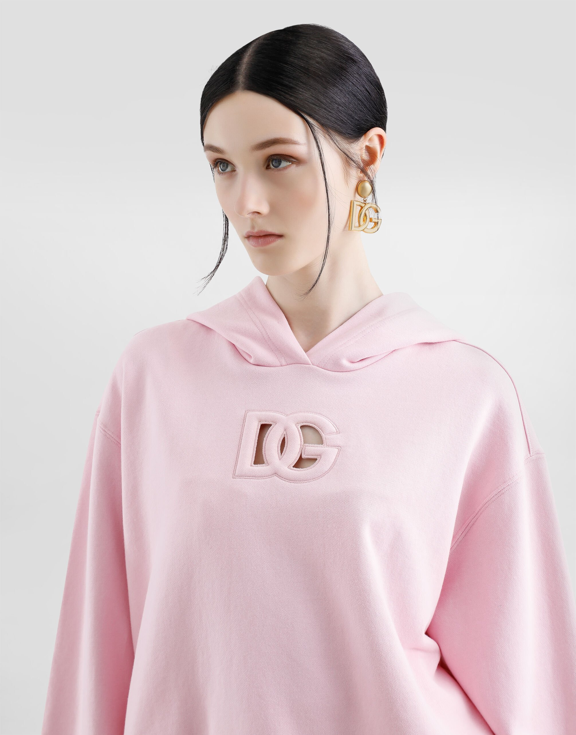 Jersey hoodie with raised DG embroidery - 5