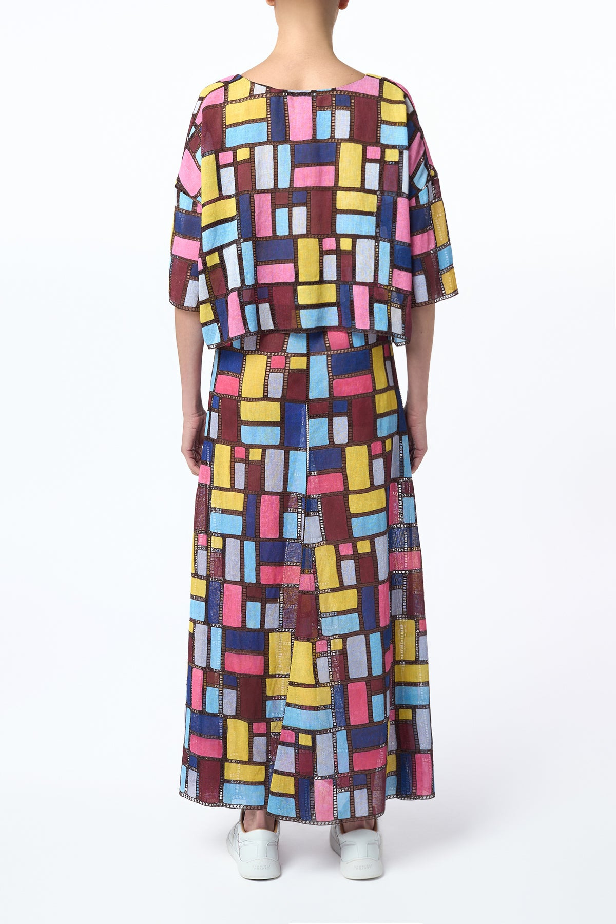 Selma Patchwork Embroidered Maxi Skirt in Aurora Multi Linen - 4
