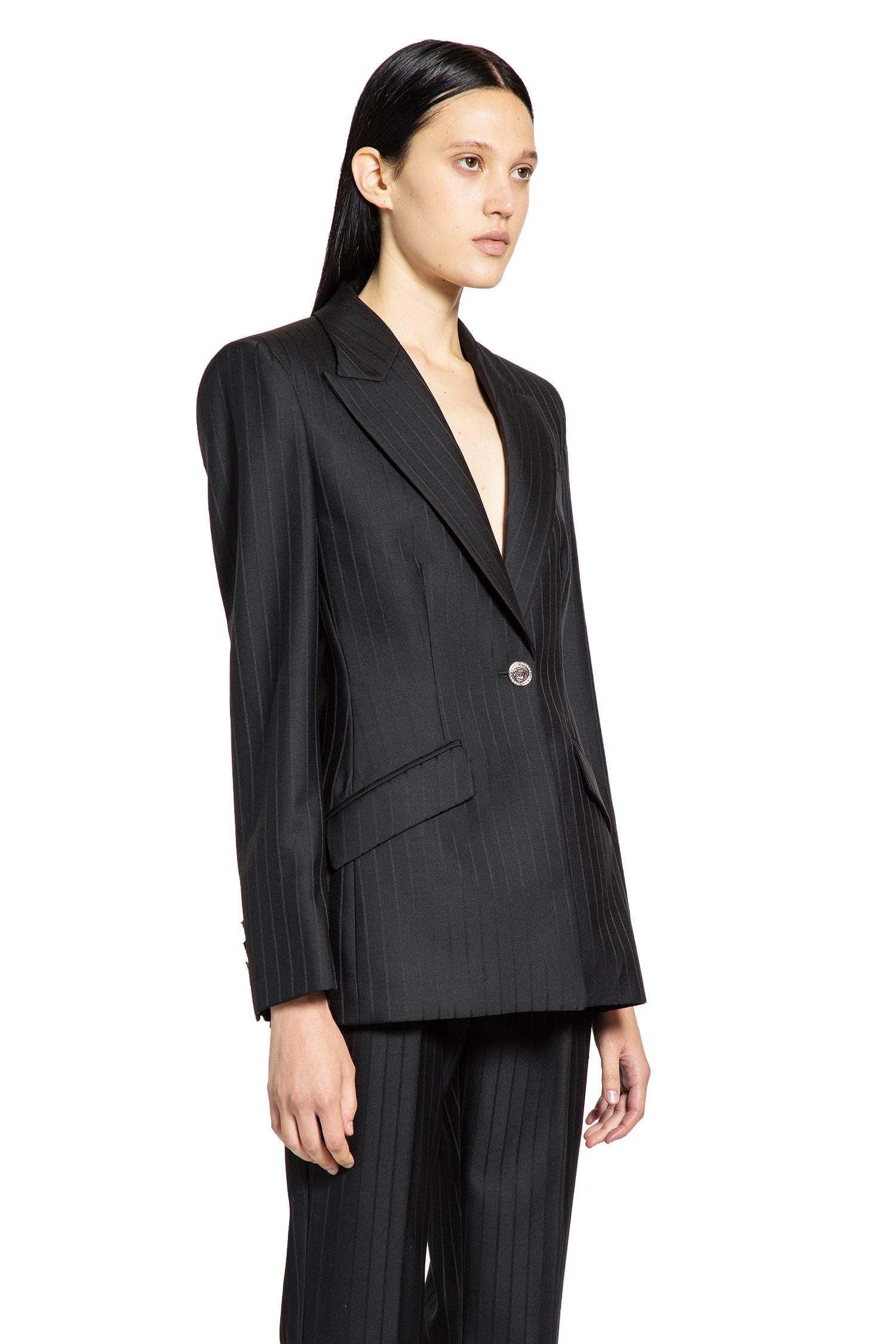 Wool Pinstripe Dv Blazer - 2