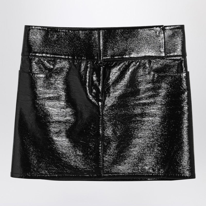 BLACK BELTED VINYL MINI SKIRT - 1