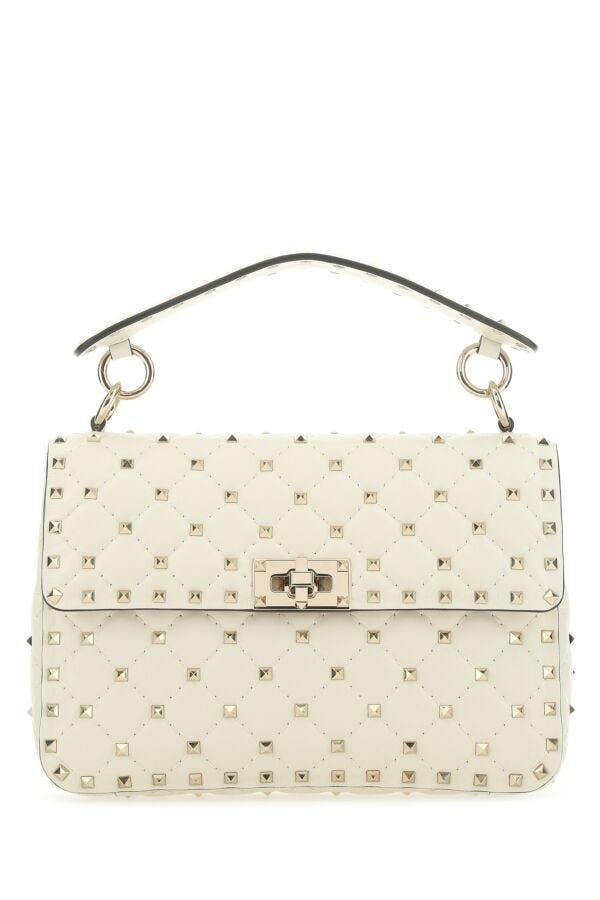 Valentino Garavani Woman Ivory Nappa Leather Medium Rockstud Spike Handbag - 1