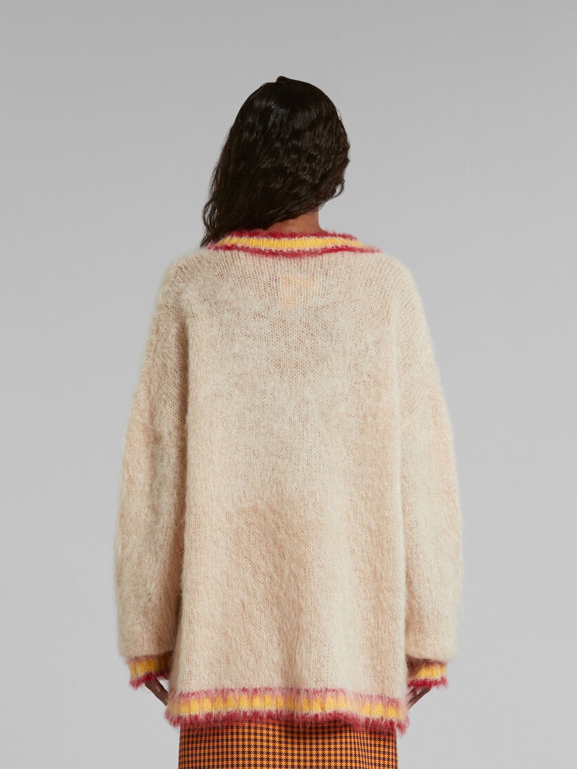 TAN MOHAIR JUMPER WITH STRIPED TRIMS - 3