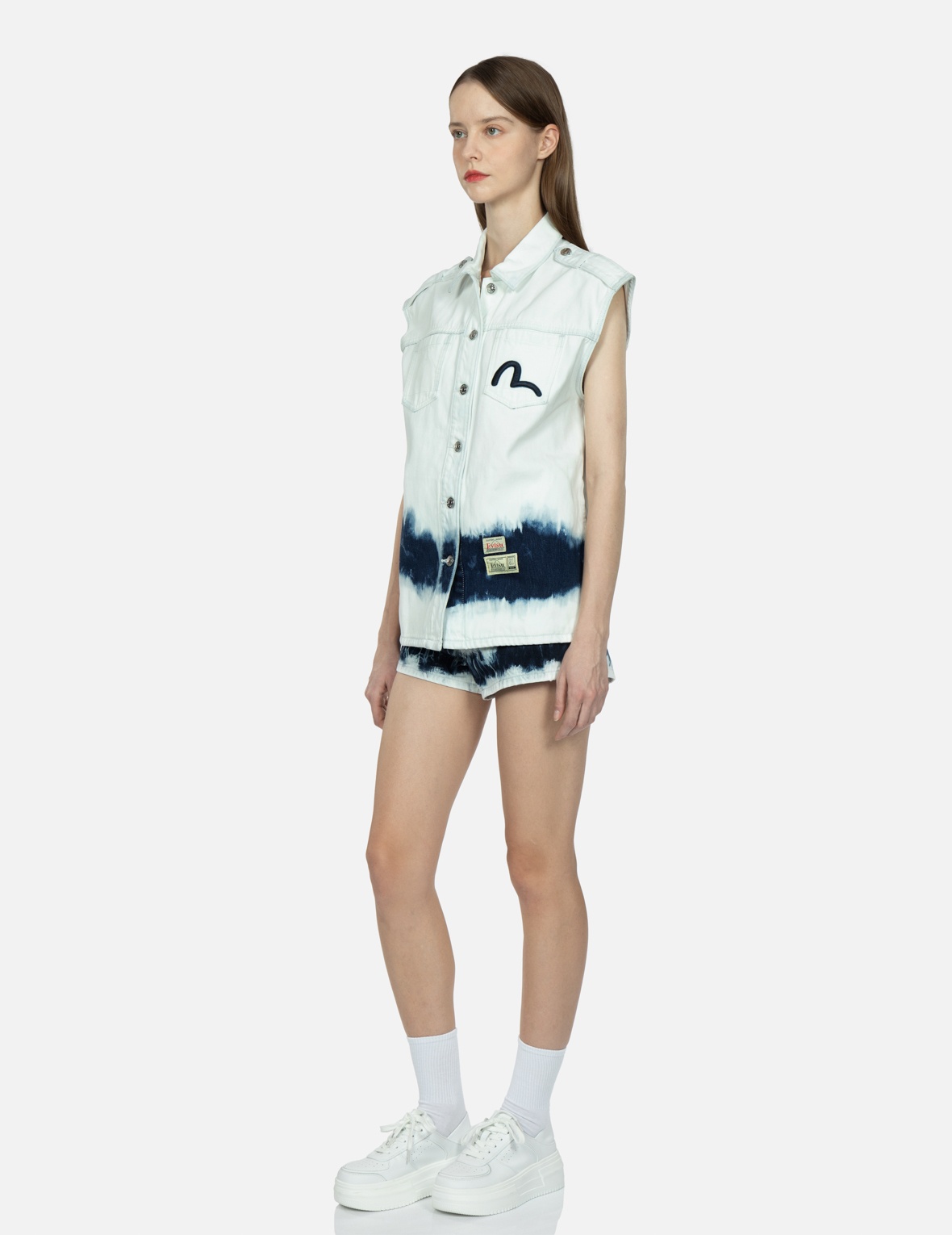 SEAGULL EMBROIDERY TIE-BLEACH DENIM VEST JACKET - 3