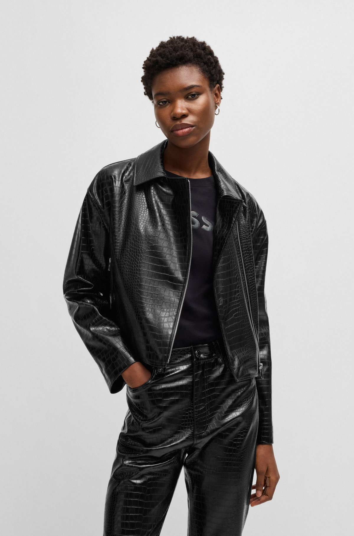 CROCODILE-EMBOSSED BIKER JACKET IN FAUX LEATHER - 2