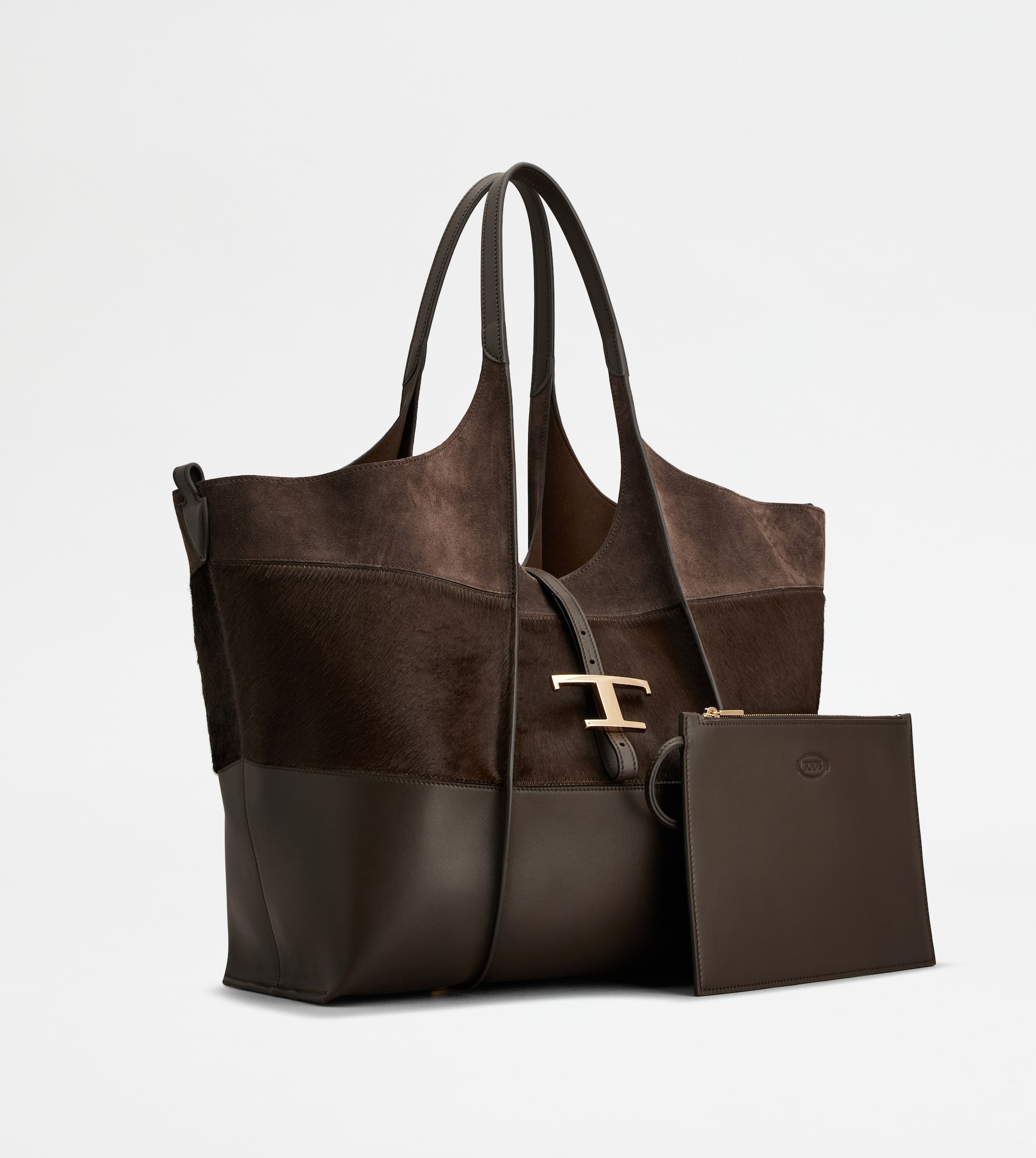 T TIMELESS SHOPPING BAG IN LEATHER MEDIUM - BROWN - 2