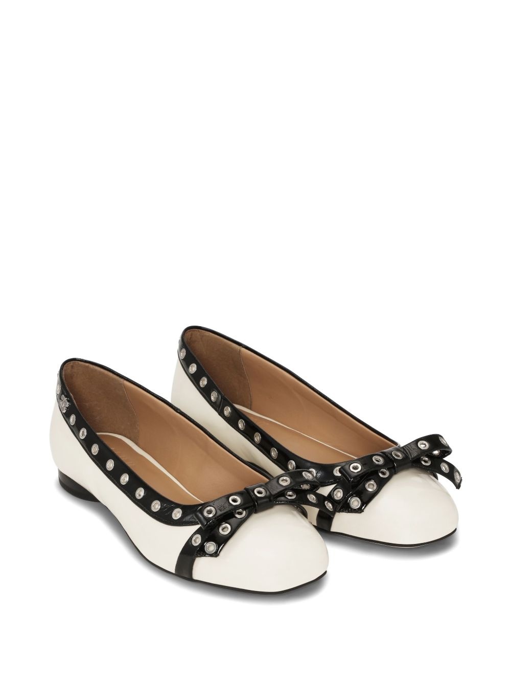 eyelet-embellishment bow-detail ballet flats - 2