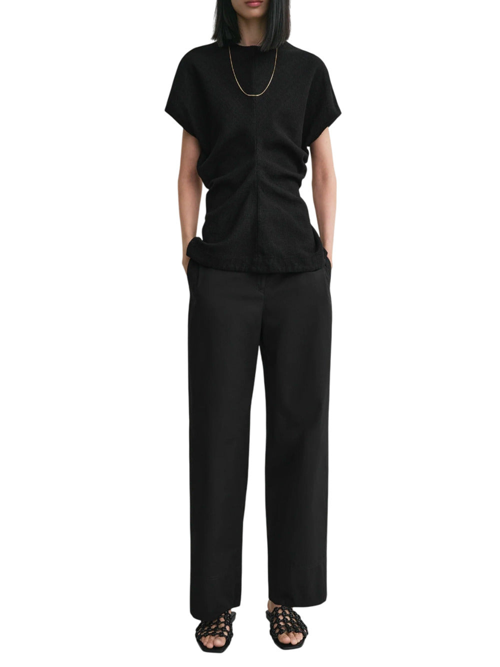 Toteme Women Black Woven Low Rise Top - 2