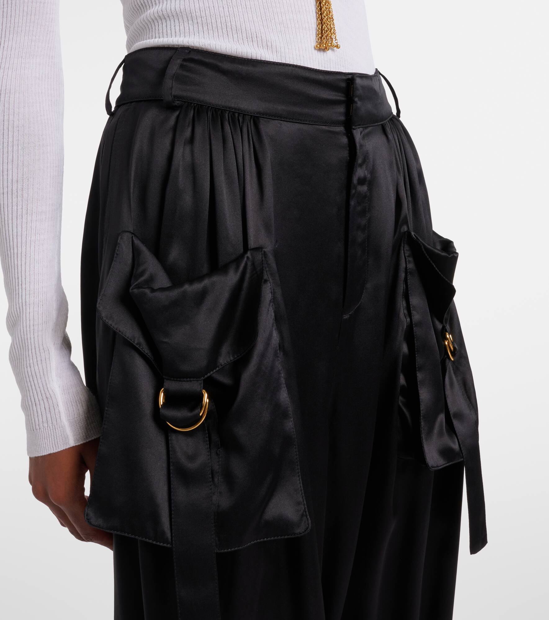 High-rise silk satin cargo pants - 4