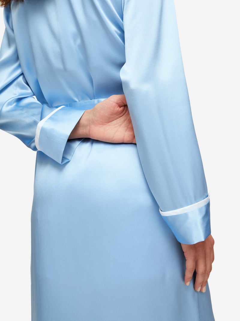 Women's Long Dressing Gown Bailey 2 Silk Satin Sky - 7