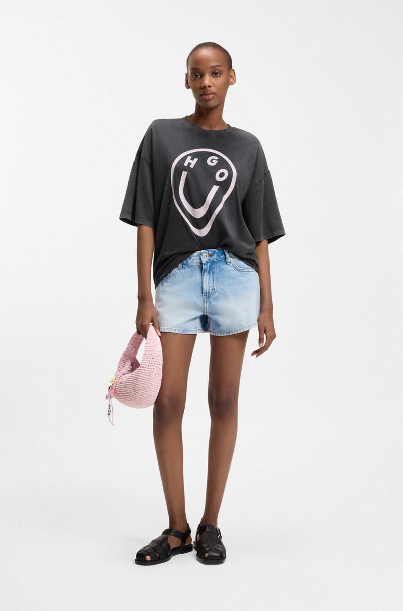 HUGO COTTON-JERSEY T-SHIRT WITH MELTED-EFFECT HAPPY HUGO PRINT outlook