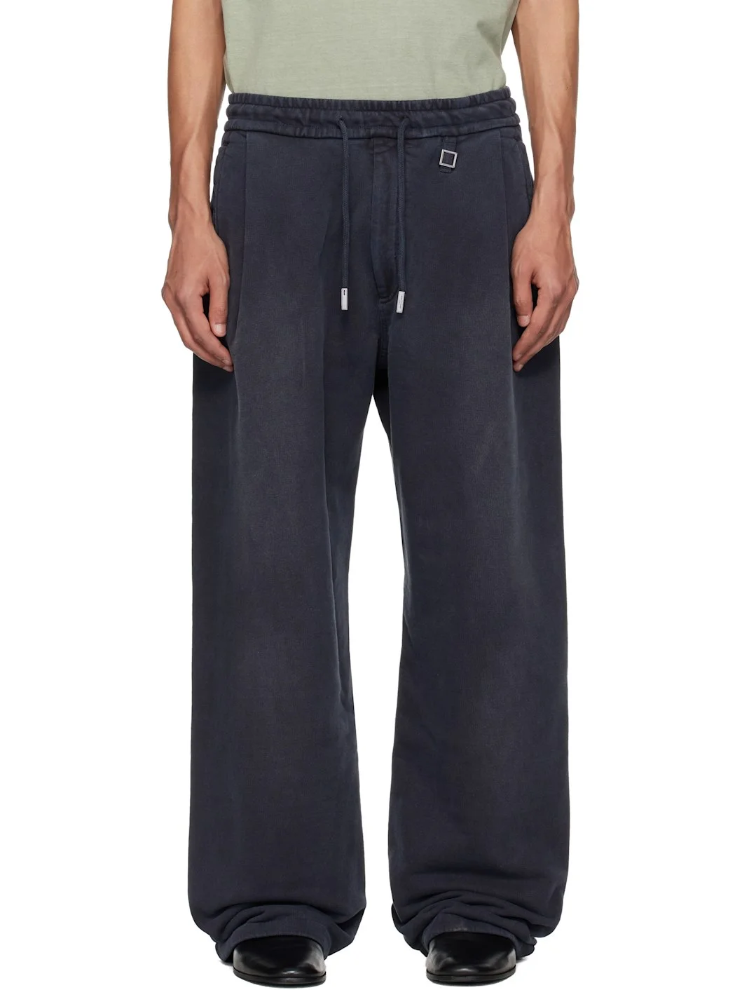 Navy One-Tuck Dyed Cotton Sweatpants - 1