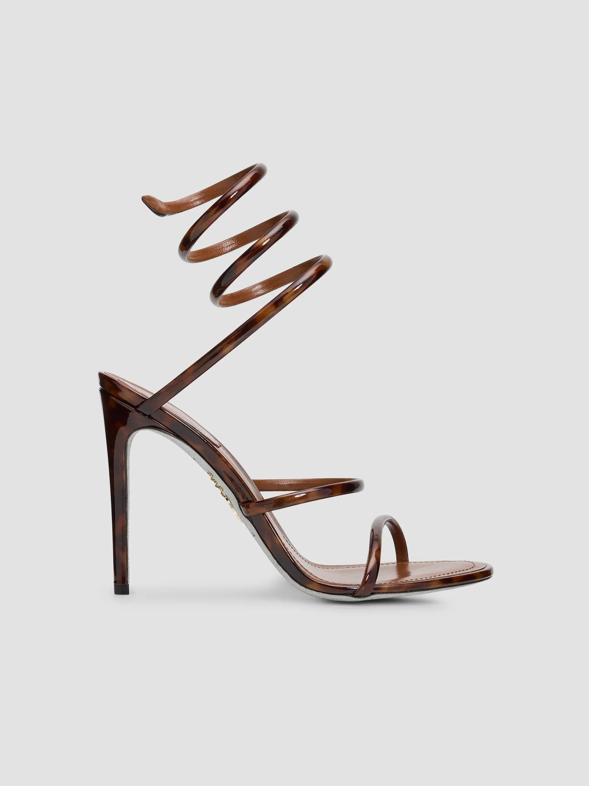 Women's Tortoiseshell Patent Leather 105MM Snake-Wrap Sandals - Brown Camouflage - 1