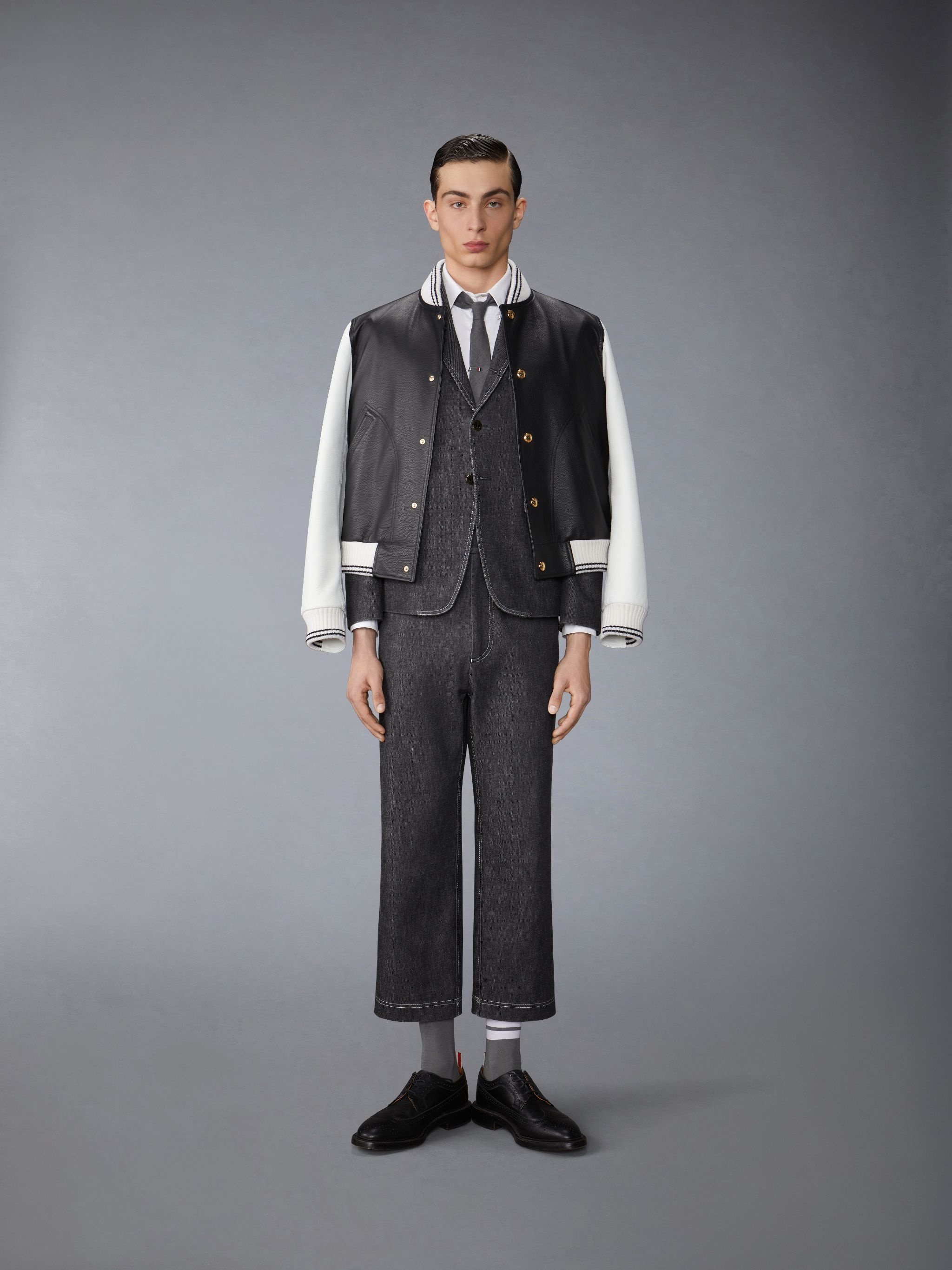 Washed Denim Contrast Topstitching Unconstructed Classic Sport Coat - 3